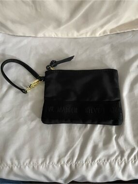 Steve Madden Black Satin Wristlet with Gold Hardware